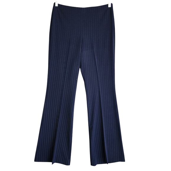 Calvin Klein Womens Pinstripe Wide Leg Dress Pants Side Zip Size 8 Navy White - Picture 2 of 14